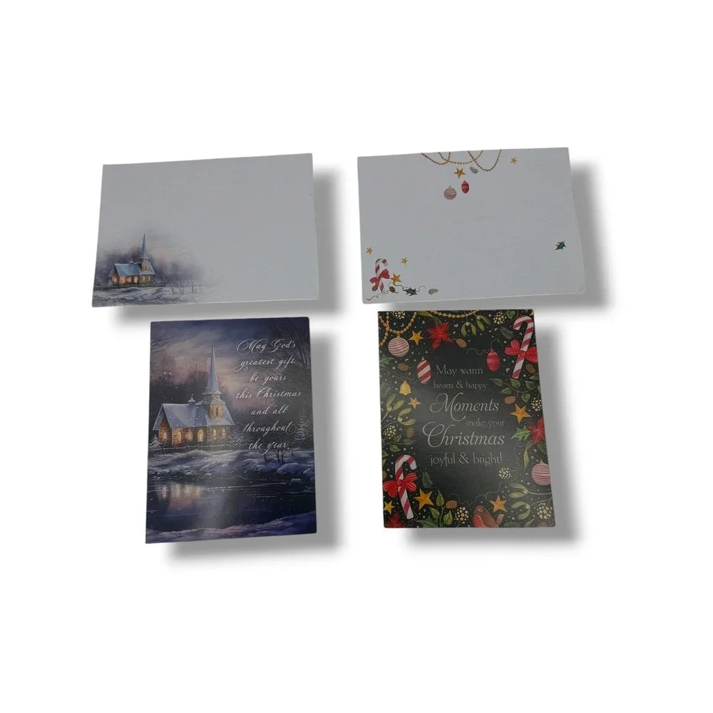 Christmas Cards Lot 2 Religious Church Winter Scene‎ Holiday Greeting Cards Set